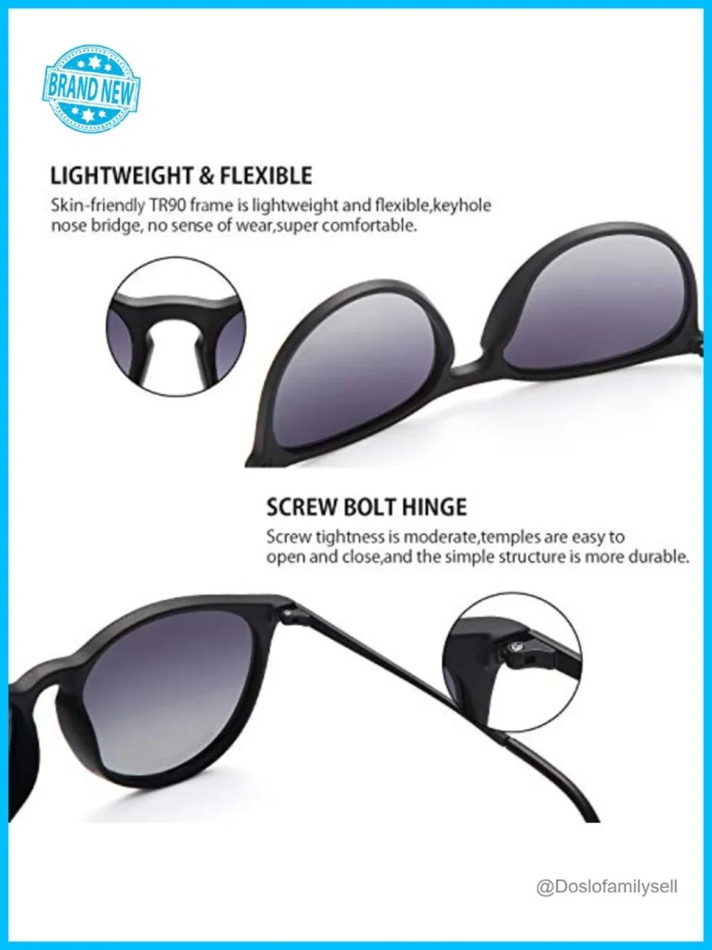 Polarized UV Protection Round Sunglasses Unisex Retro TR90 Frame